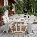 Balts terases komplekts Lolland ar koka galdu un salokāmiem krēsliem