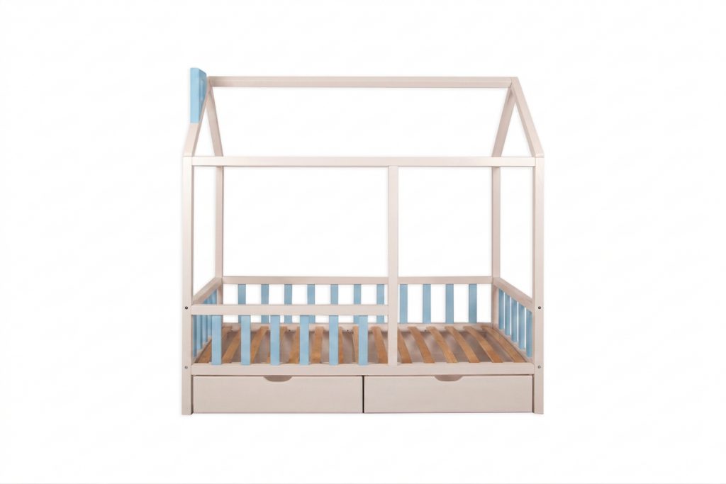 Bērnu namiņgulta 80x170 balta zila – Nr. 400