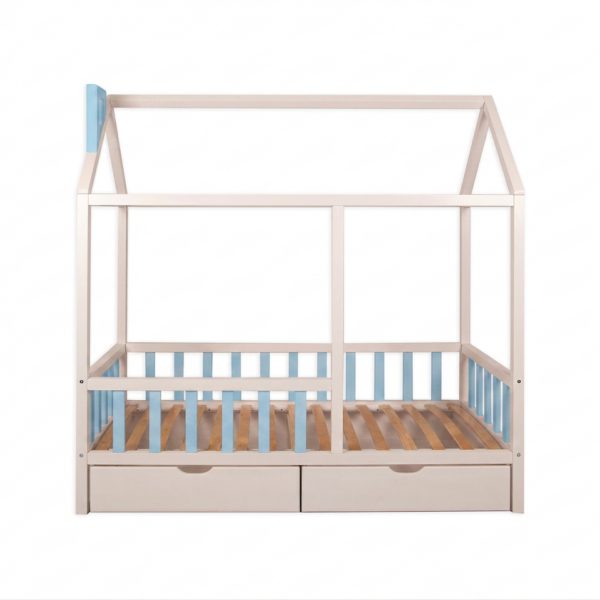 Bērnu namiņgulta 80x170 balta zila – Nr. 400