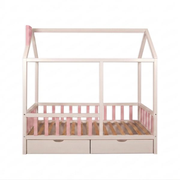Bērnu namiņgulta 80x170 balta rozā – Nr. 402 balts fons