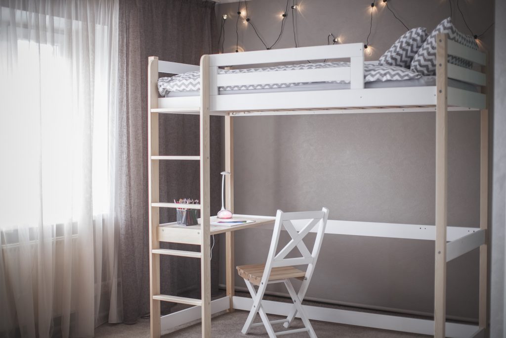 Children bunk bed with desk