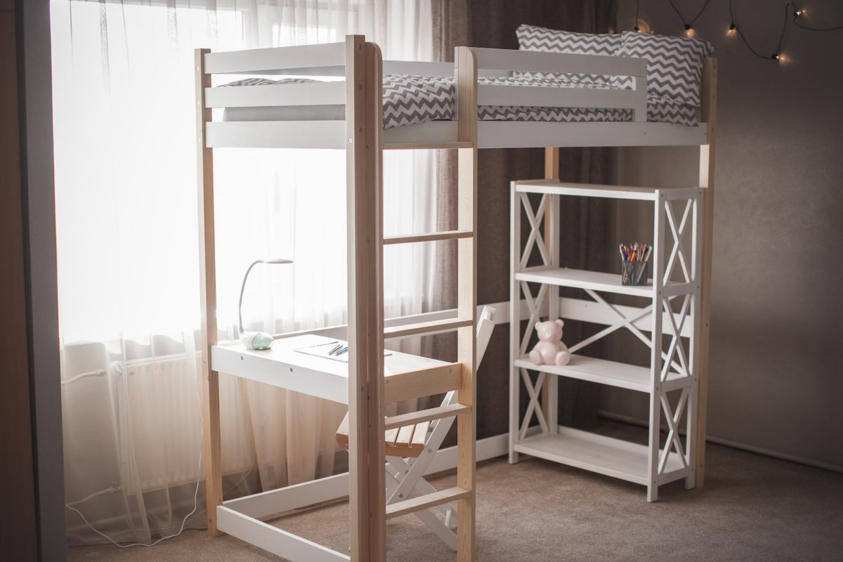 Children bunk bed with desk